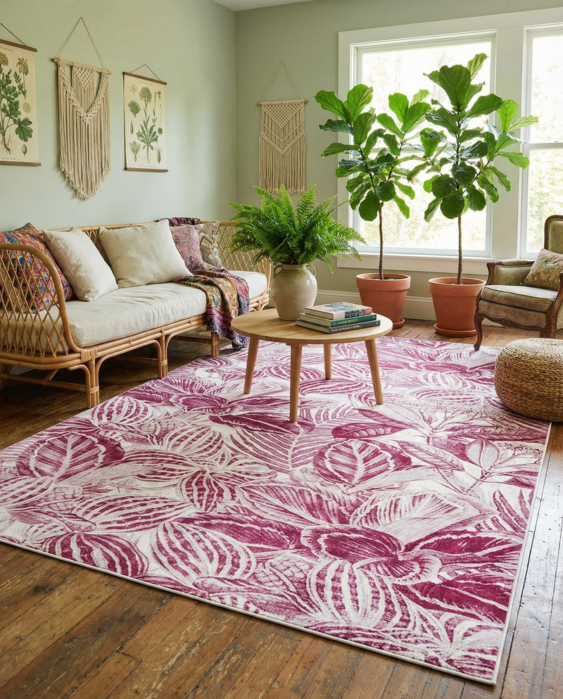 Meadow Breeze Collection Area Rug -  Bluebell Rectangle Fuchsia  lifestyle 15