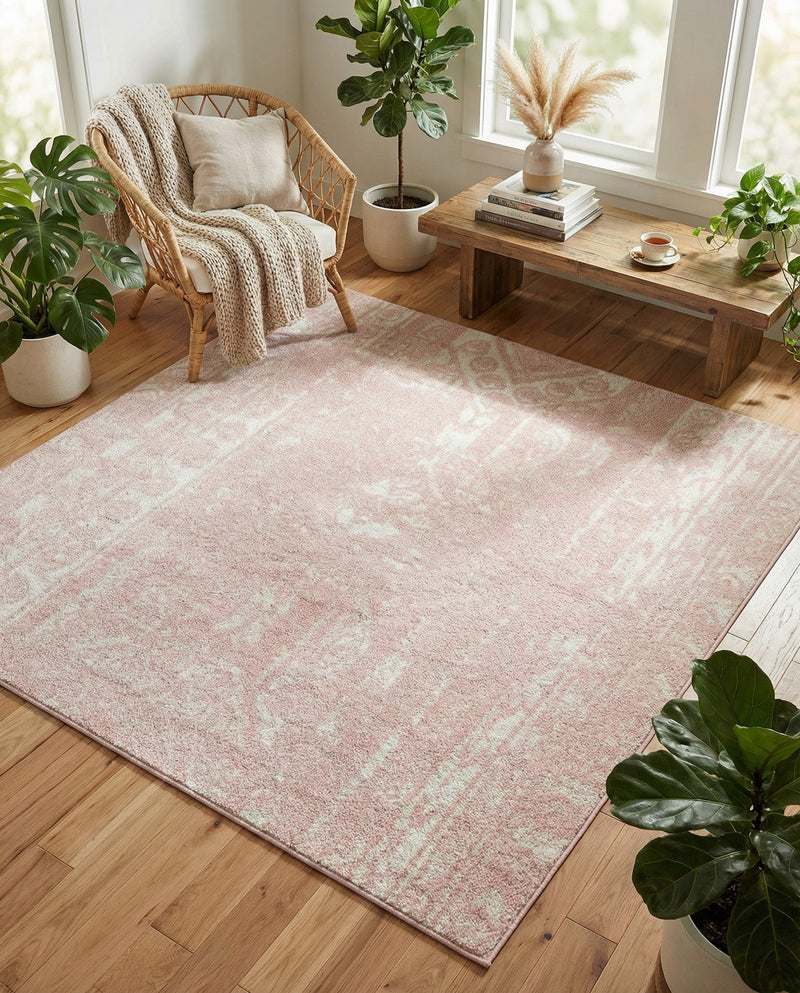 Brighton Stripes Collection Area Rug - Sussex (Pink) Square Pink  lifestyle 30