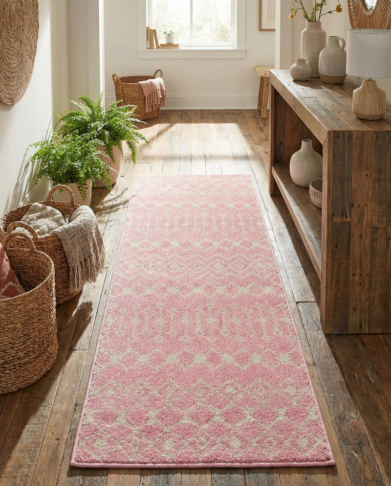 Mediterranean Lattice Collection Area Rug - Santorini (Pink) Runner Pink  lifestyle 31