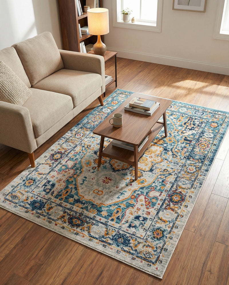 Parisian Elegance Collection Area Rug - Versailles (Teal) Rectangle Teal  lifestyle 11