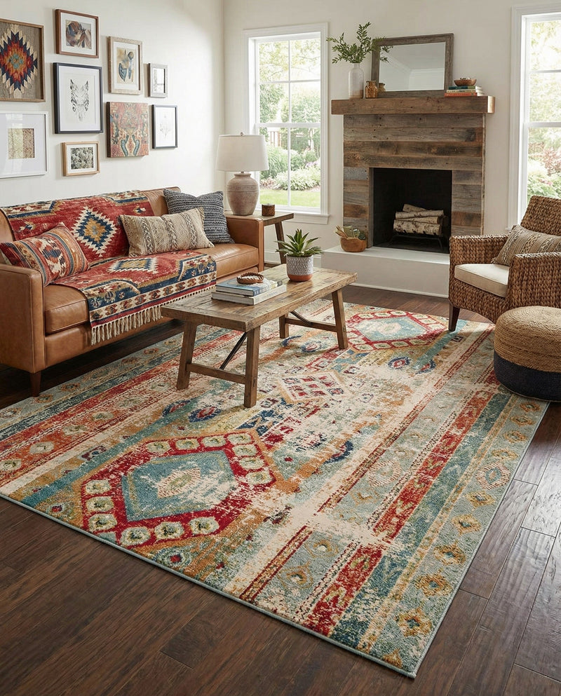 Sedona Vista Collection Area Rug -  Navajo Rectangle Blue  lifestyle 13