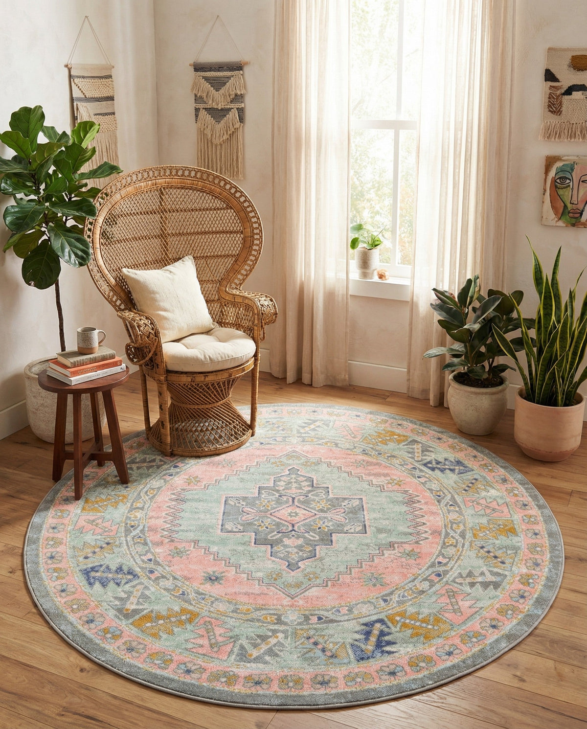 Savannah Series Collection Area Rug -  Augusta (Pink) Round Pink  lifestyle 109