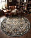 Tabriz Tapestry Collection Area Rug - Sahand (Dark Gray) Round Dark Gray  lifestyle 47