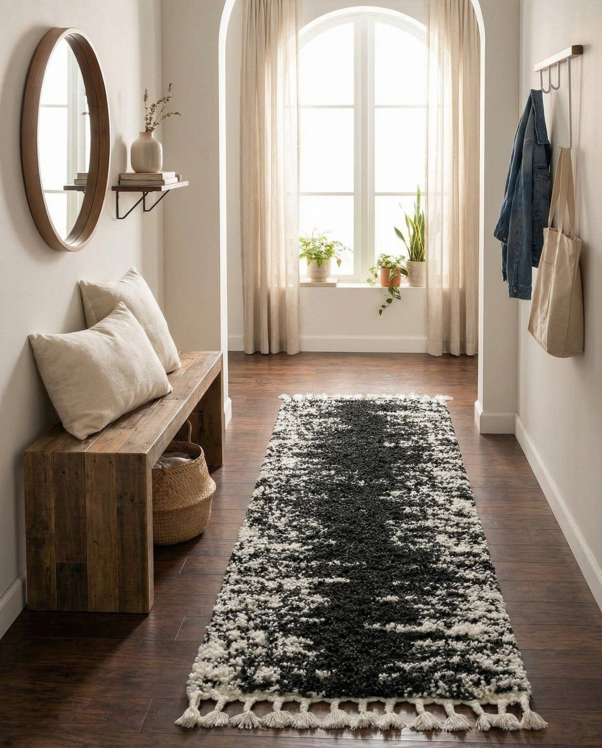Tranquil Tides Shag Collection Area Rug - Marina Runner Black and White  lifestyle 183