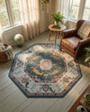 Arcadia Rugs Collection Area Rug - Eden (Gray and Blue) Octagon Gray and Blue  lifestyle 51