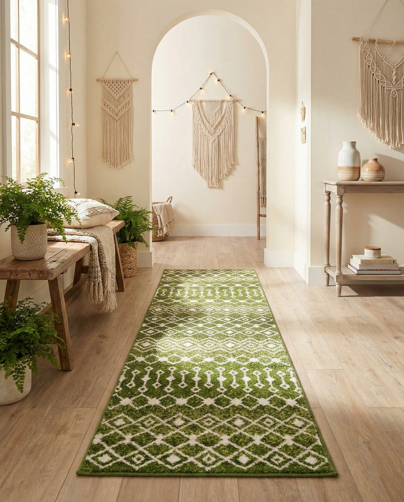 Mediterranean Lattice Collection Area Rug - Santorini (Green) Runner Green  lifestyle 49