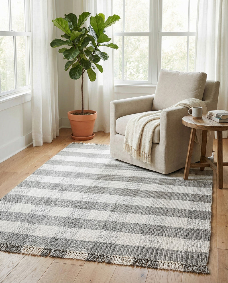 Sustainable Grid Indoor-Outdoor Oasis Collection Area Rug - Savannah Rectangle Gray  lifestyle 64