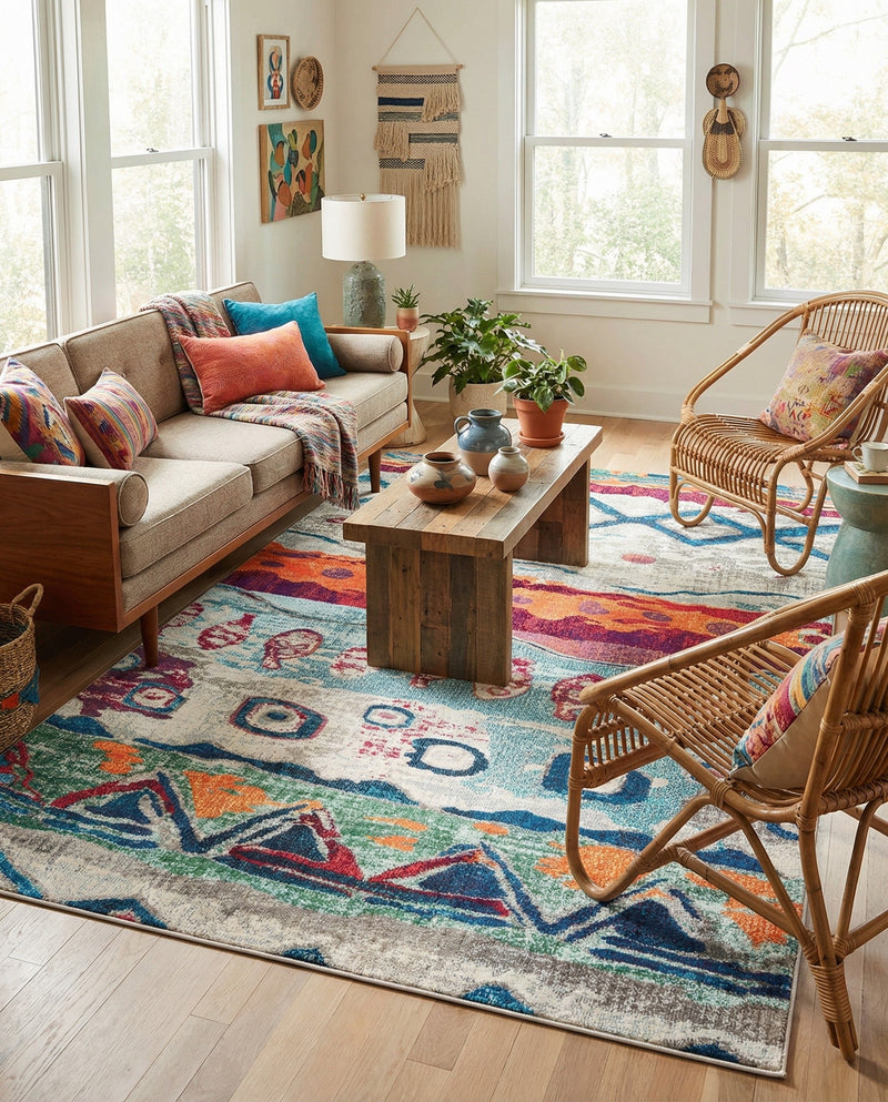 Colorburst Oasis Collection Area Rug -  Lagoon Rectangle Multi  lifestyle 25