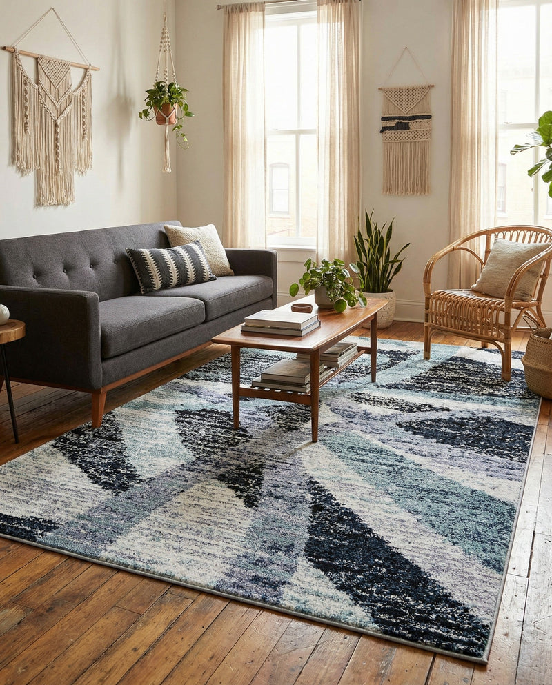 Santa Fe Trails Collection Area Rug -  Navajo Rectangle Gray and Ivory  lifestyle 11