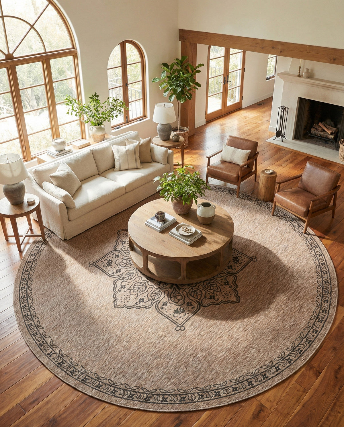 Patio Heritage Collection Area Rug -  Charleston (Beige) Round Beige  lifestyle 84