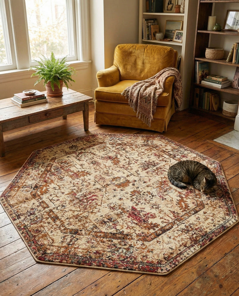 Neptune Elegance Collection Area Rug -  Galatea (Beige Cream) Octagon Beige Cream  lifestyle 55