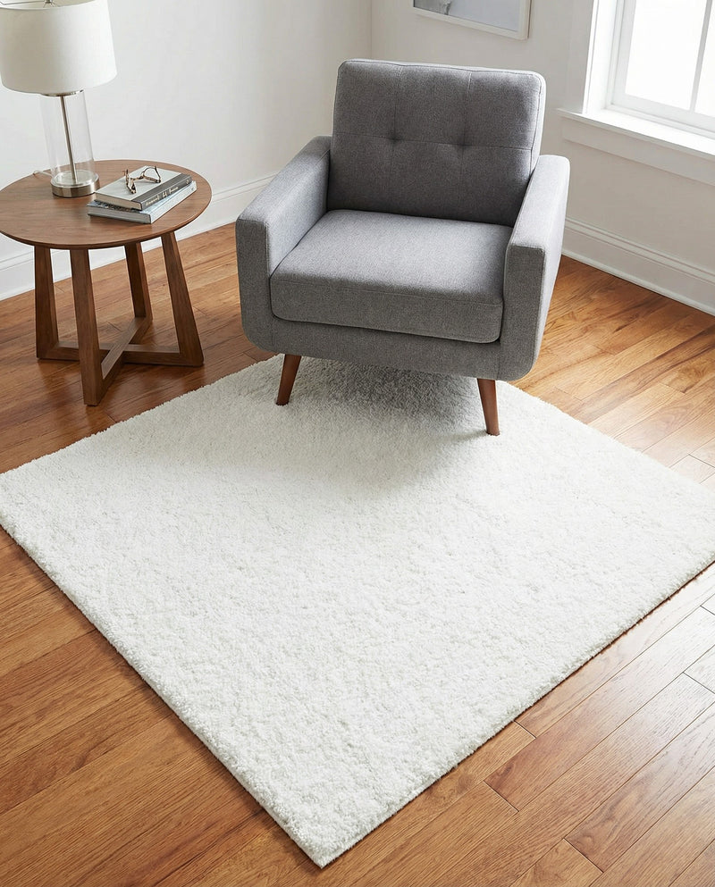 Solid Shag Seaside Collection Area Rug - Azure Cove (Snow White) Square Snow White  lifestyle 76