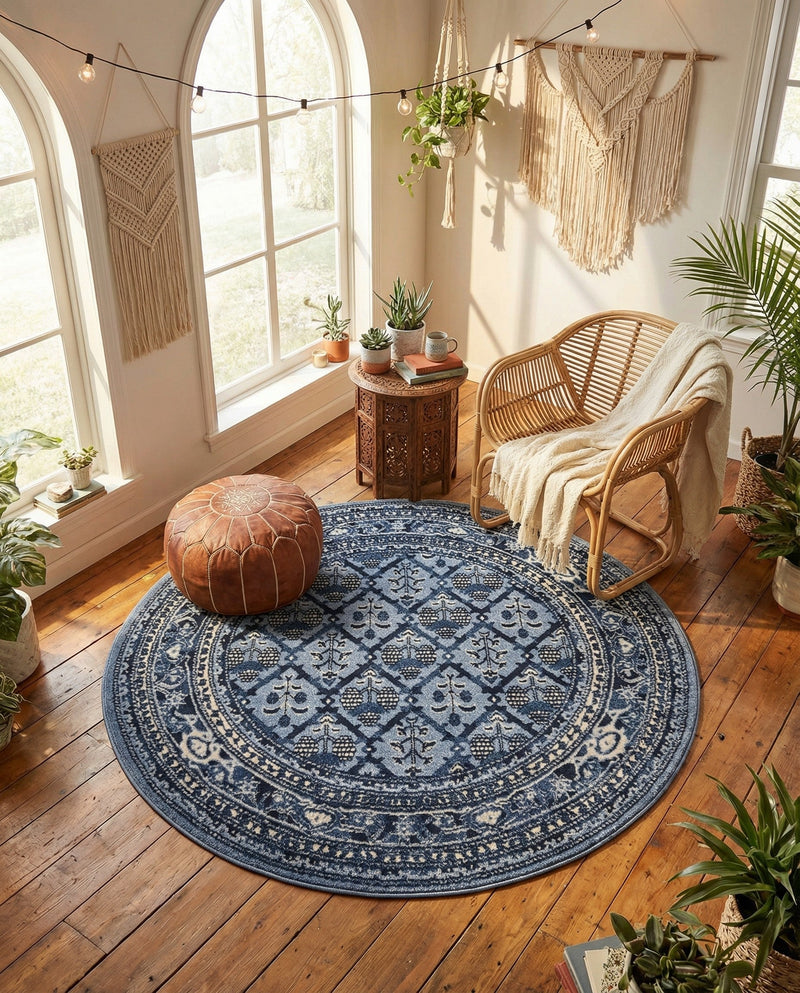 Horizon Collection Area Rug -  Aurora Round Blue  lifestyle 47
