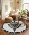 Heritage Elegance Collection Area Rug -  Winterthur (Black and White) Round Black and White  lifestyle 29