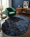 Hollywood Luxe Collection Area Rug -  Beverly (Navy Blue Gold) Oval Navy Blue Gold  lifestyle 61