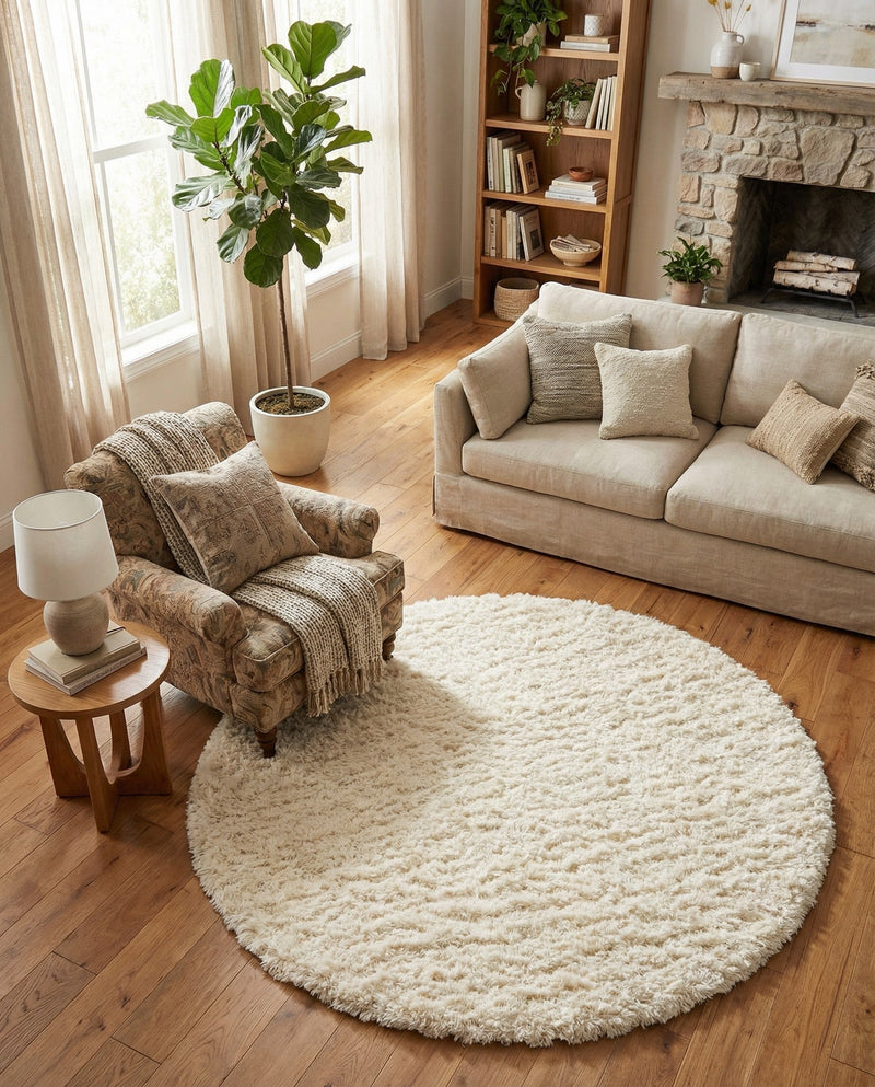 Eternal Plush Oasis Collection Area Rug -  Tranquility (Pearl) Round Pearl  lifestyle 35