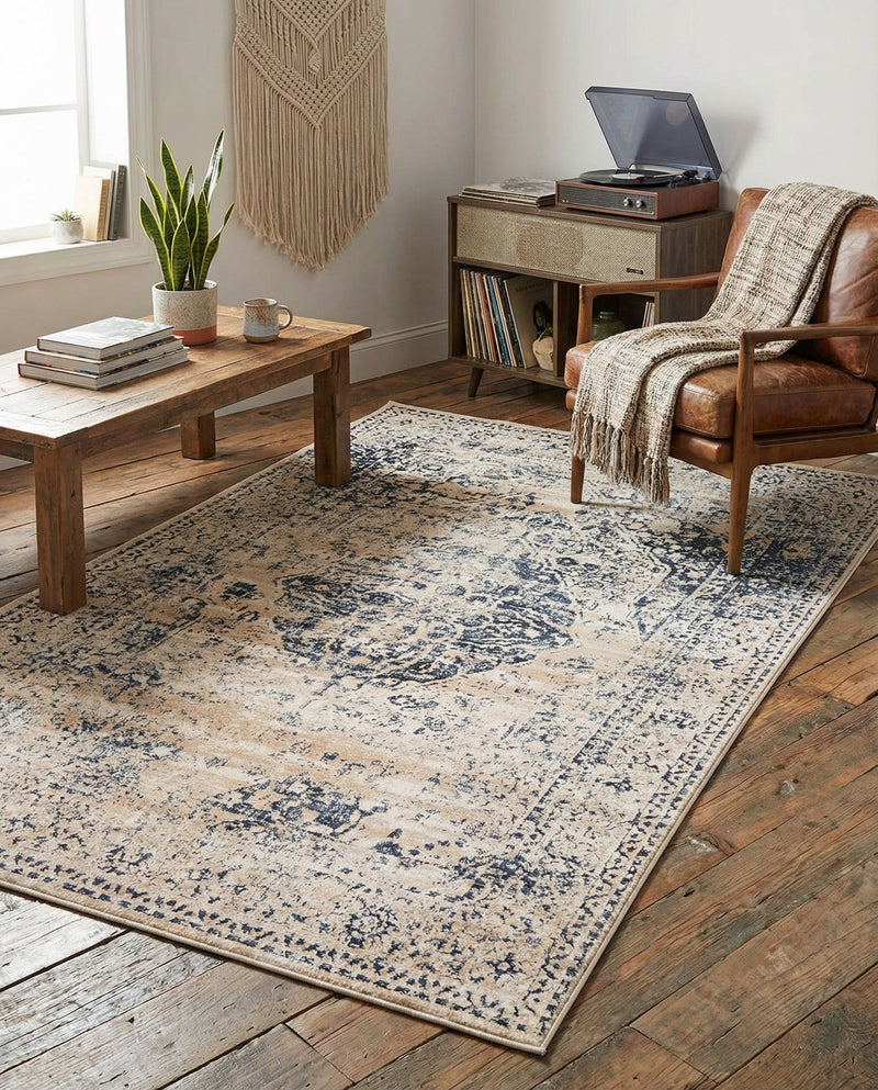 Coastal Manor Collection Area Rug -  Dunes Rectangle Dark Blue  lifestyle 7
