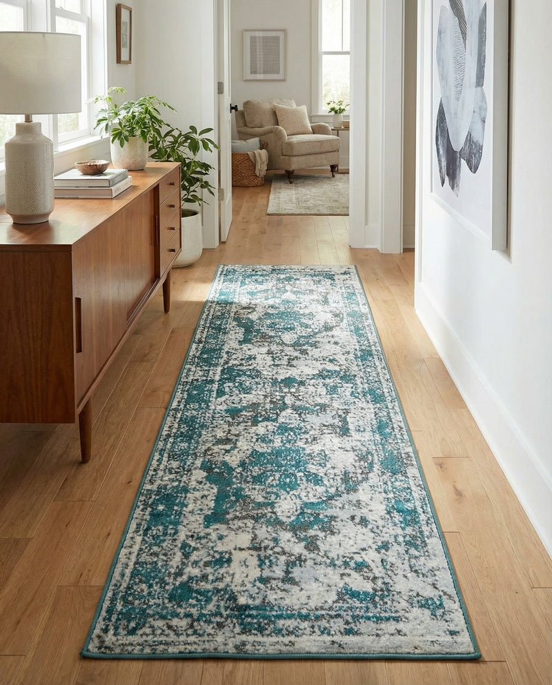 Riviera Elegance Collection Area Rug -  Menton (Turquoise) Runner Turquoise  lifestyle 66