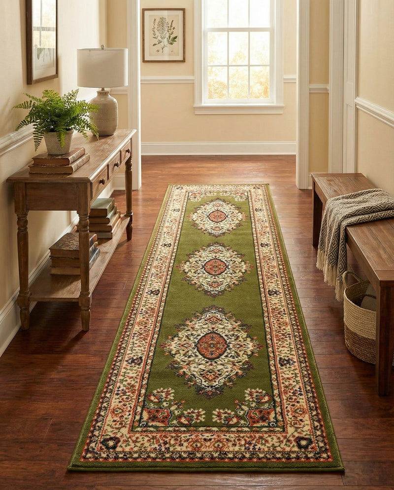 Tabriz Tapestry Collection Area Rug - Azerbaijan (Green) Runner Green  lifestyle 51