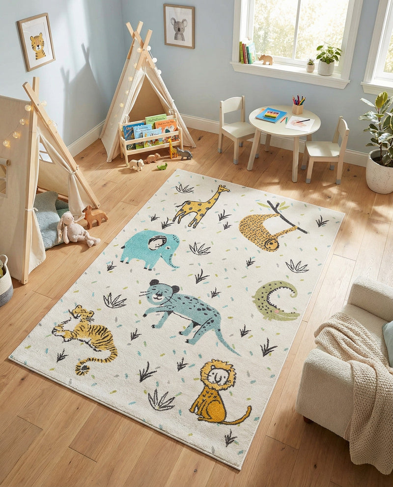 Wonder Tykes Collection Area Rug -  Spatter Rectangle Ivory  lifestyle 11