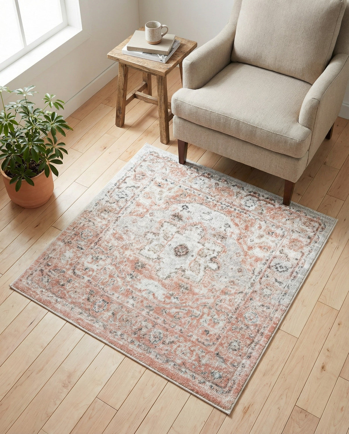 Parisian Elegance Collection Area Rug - Versailles (Rose Pink) Square Rose Pink  lifestyle 123