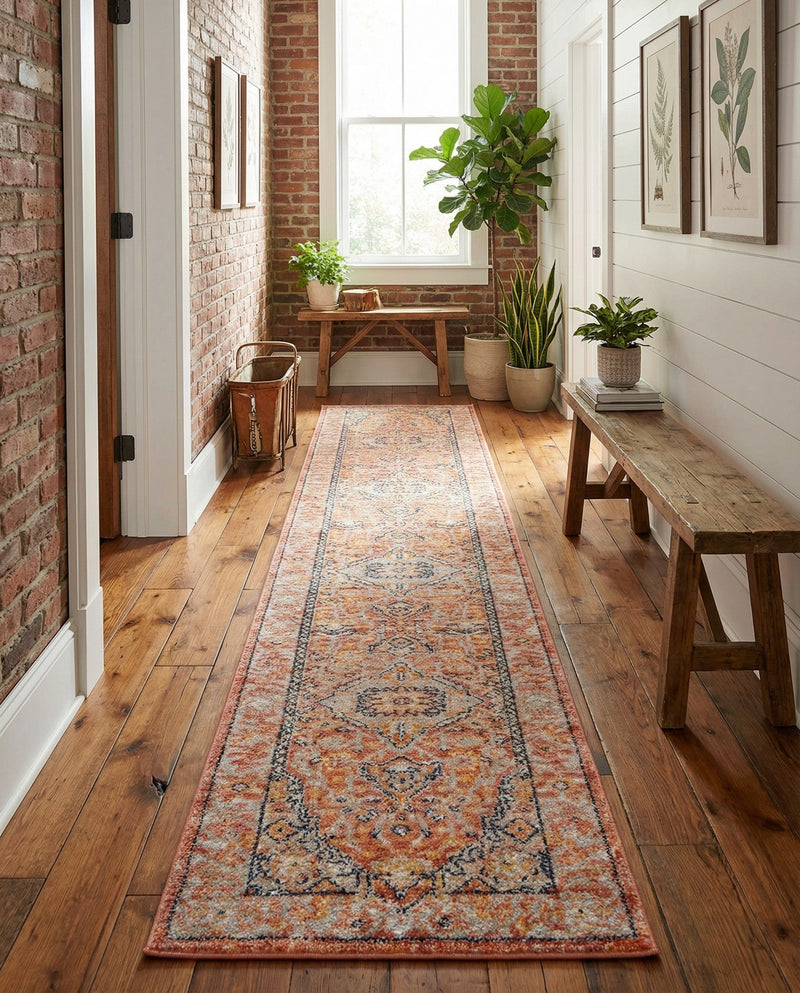 Seville Stripes Collection Area Rug - Cadiz (Brick Red) Runner Brick Red  lifestyle 67
