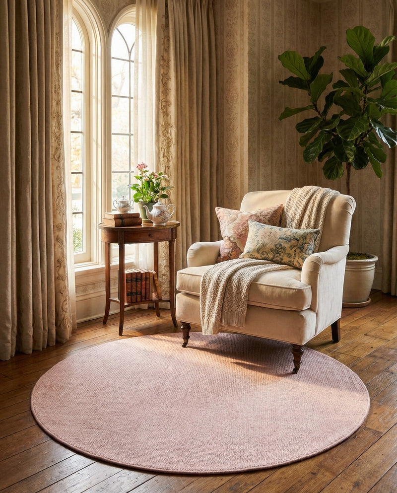 Berkshire Estate Collection Area Rug - Windsor (English Rose) Round English Rose  lifestyle 79