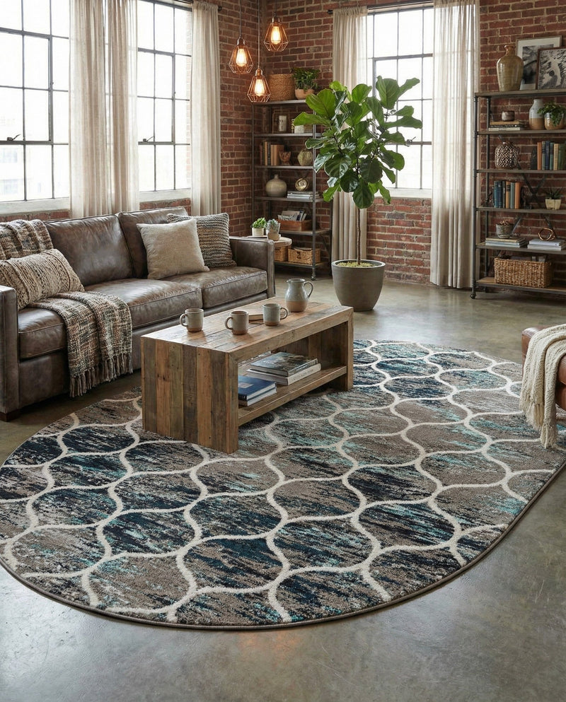 Trellis Mosaic Collection Area Rug -  Pergolatown (Blue Multi) Oval Blue Multi  lifestyle 76