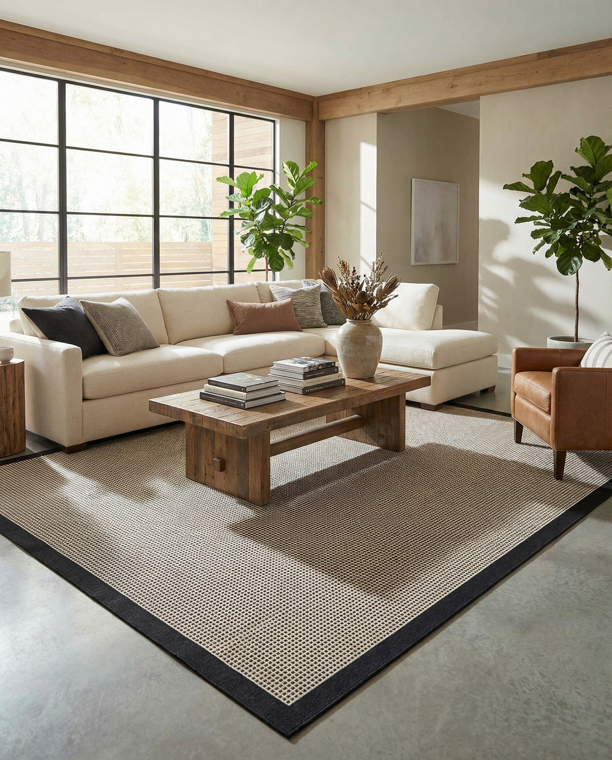 Terrace Fringe Collection Area Rug - Oceanside Rectangle Black  lifestyle 77