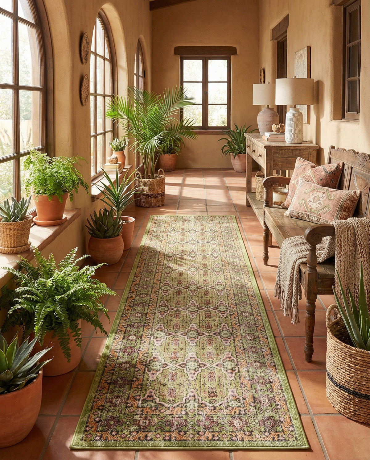 Geneva Terrace Collection Area Rug -  Nyon Runner Green  lifestyle 116