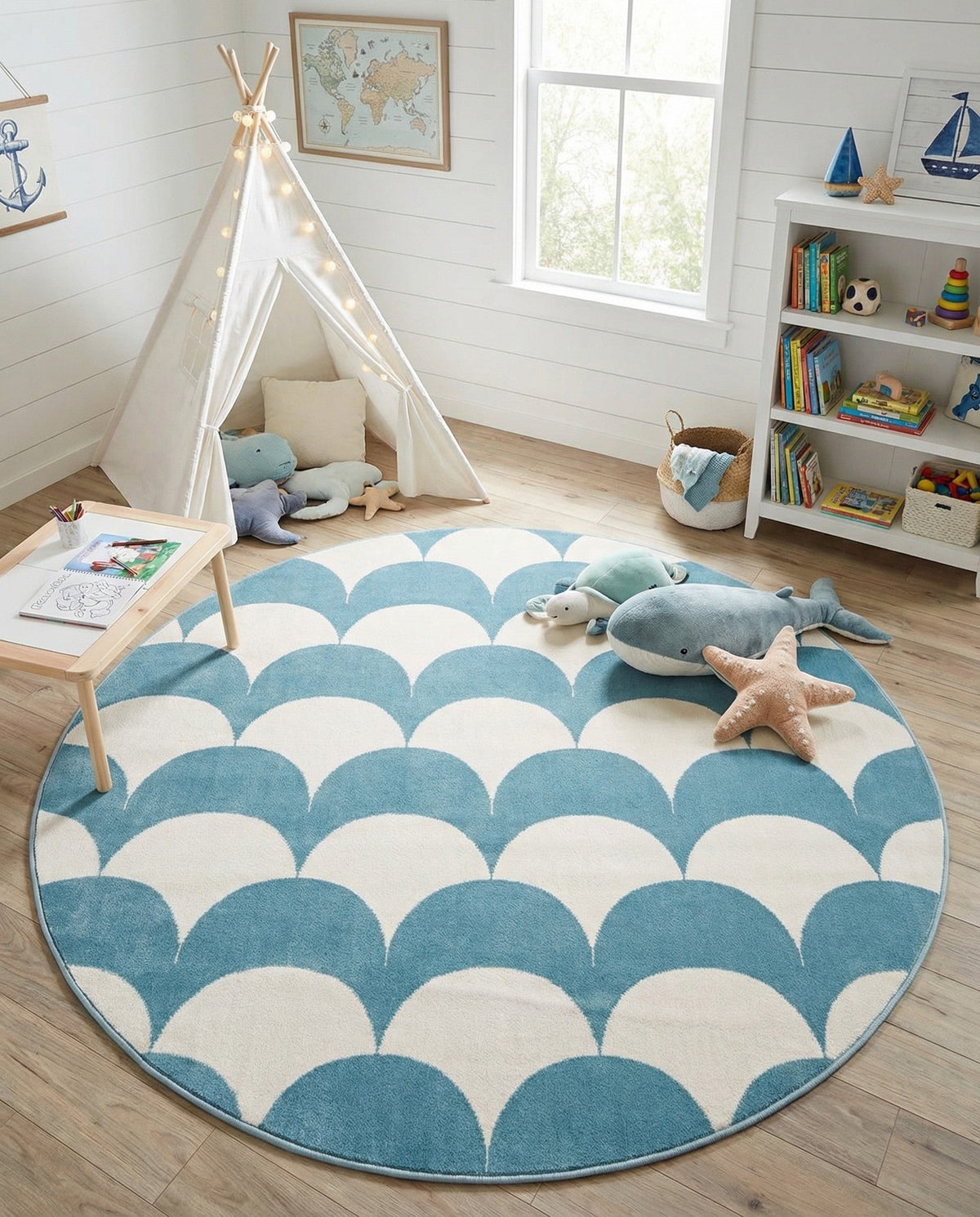 Wonder Tykes Collection Area Rug - Sparklewood Round Sky blue  lifestyle 87