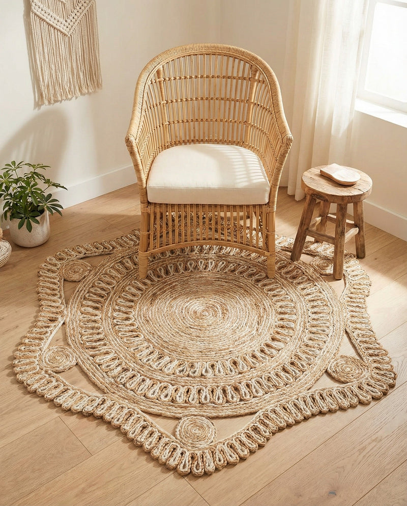 Woven Seaside Jute Collection Area Rug - Nantucket Round Natural and White  lifestyle 72