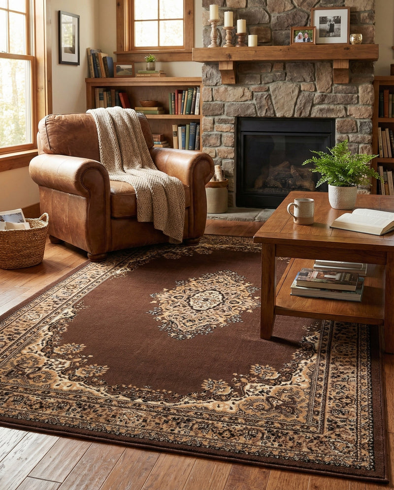 Tabriz Tapestry Collection Area Rug - Azerbaijan (Brown) Rectangle Brown  lifestyle 17