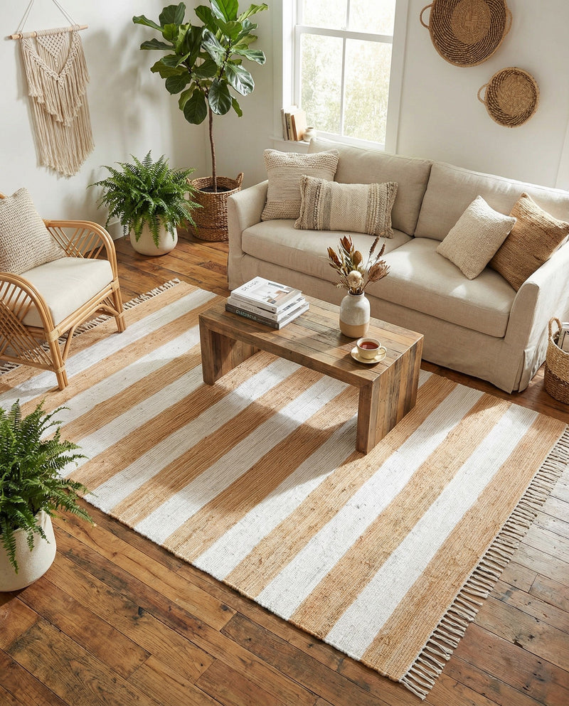 Tassel Trail Collection Area Rug - Pathway (Beige) Rectangle Beige  lifestyle 4