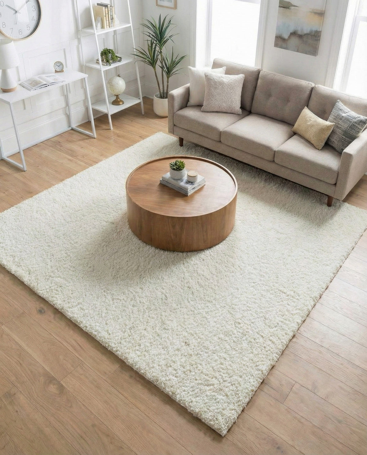 Cozy Comfort Shag Collection Area Rug - Haven (White) Square White  lifestyle 74