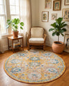 Seville Stripes Collection Area Rug -  Cordoba (Yellow) Round Yellow  lifestyle 76