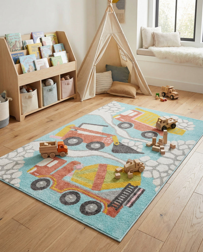 Wonder Tykes Collection Area Rug -  Labyrinth Rectangle Teal  lifestyle 6