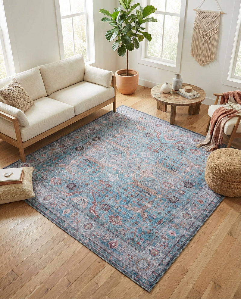 Zahara Oasis Collection Area Rug -  Marrakech Square Blue  lifestyle 74