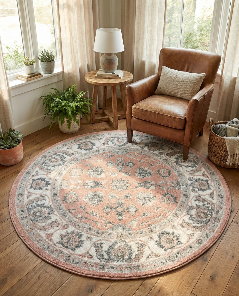 Adriana Terrace Collection Area Rug -  Positano (Rose) Round Rose  lifestyle 62
