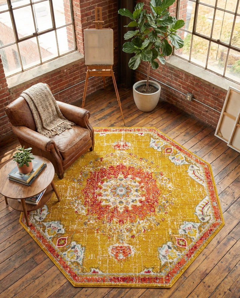 Brighton Terrace Collection Area Rug - Hove (Gold) Octagon Gold  lifestyle 61