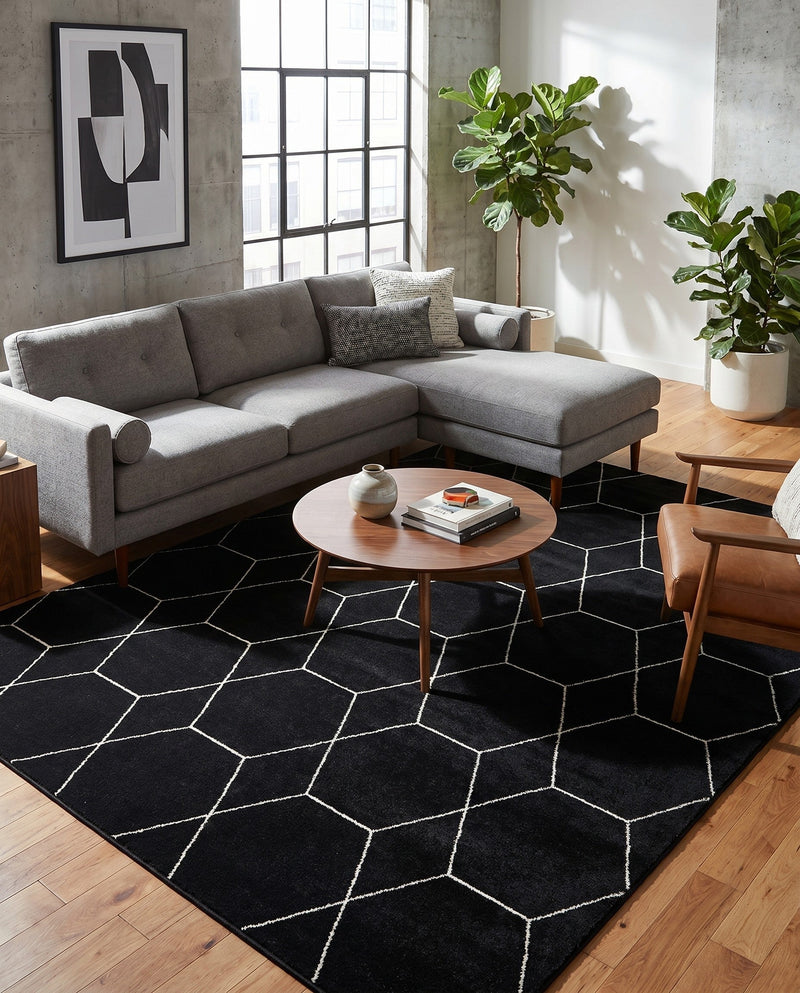 Trellis Mosaic Collection Area Rug - Arborville (Black) Rectangle Black  lifestyle 18