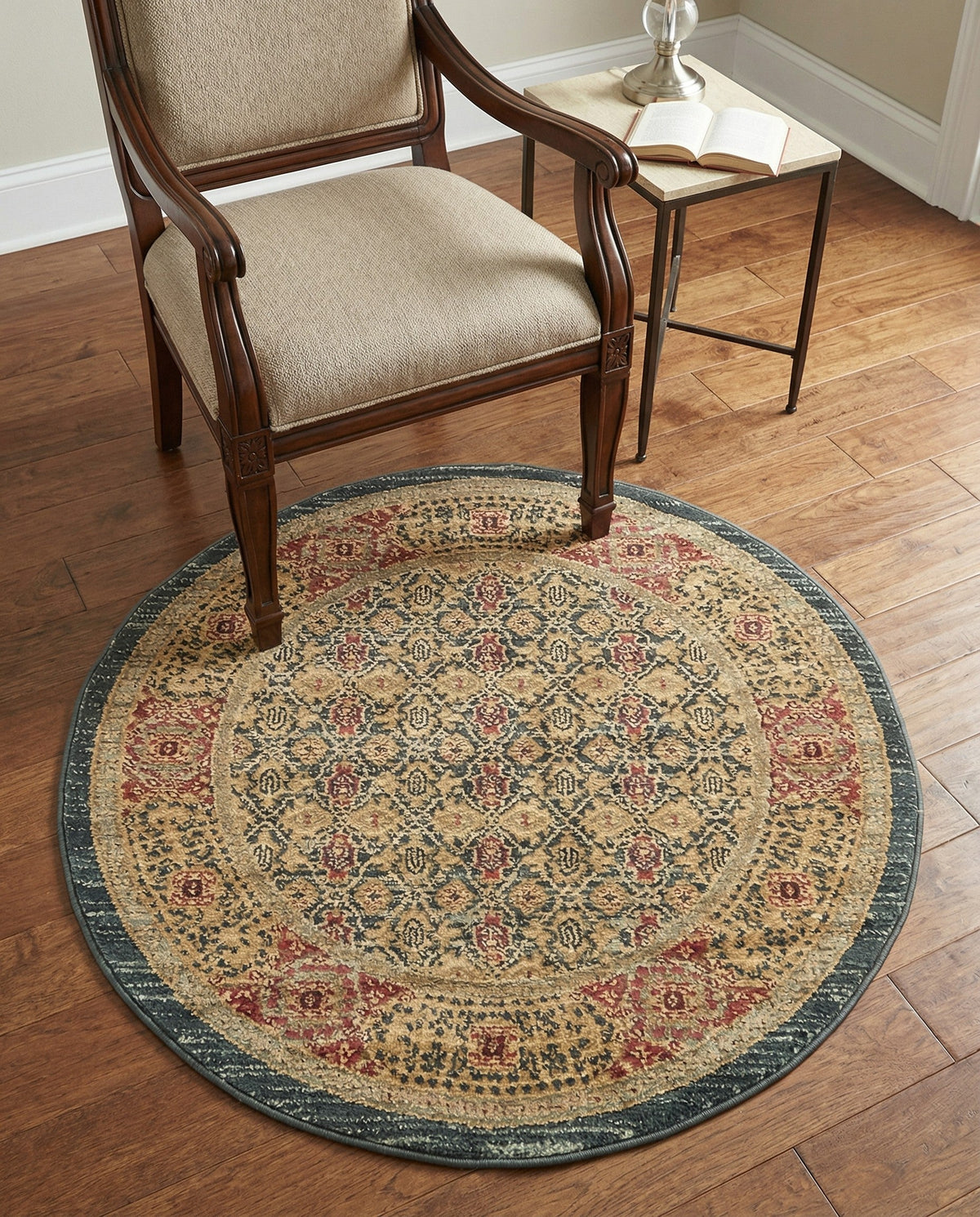 Ottoman Elegance Collection Area Rug -  Pamukkale Round Navy Blue  lifestyle 100