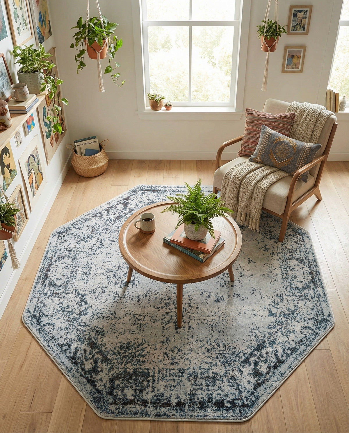 Riviera Elegance Collection Area Rug - Antibes (Light Blue) Octagon Light Blue  lifestyle 98
