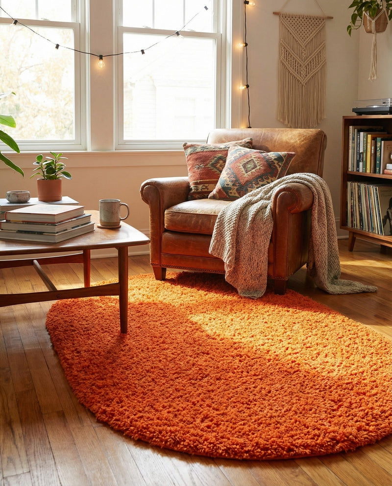 Plush Oasis Collection Area Rug - Serenity (Tiger Orange) Oval Tiger Orange  lifestyle 79
