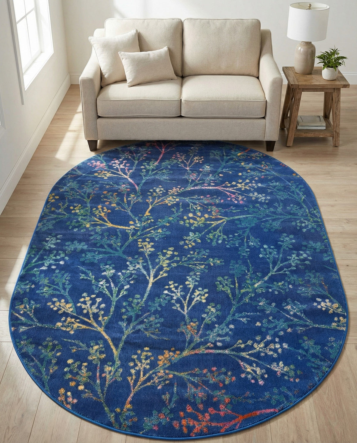 Meadow Breeze Collection Area Rug -  Sunbeam Oval Blue  lifestyle 136