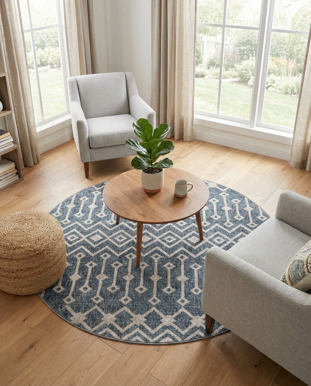Geo Garden Lattice Collection Area Rug -  Andalusia Round Harbor Blue  lifestyle 141