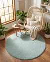 Cozy Comfort Shag Collection Area Rug - Haven (Sage Green) Round Sage Green  lifestyle 73