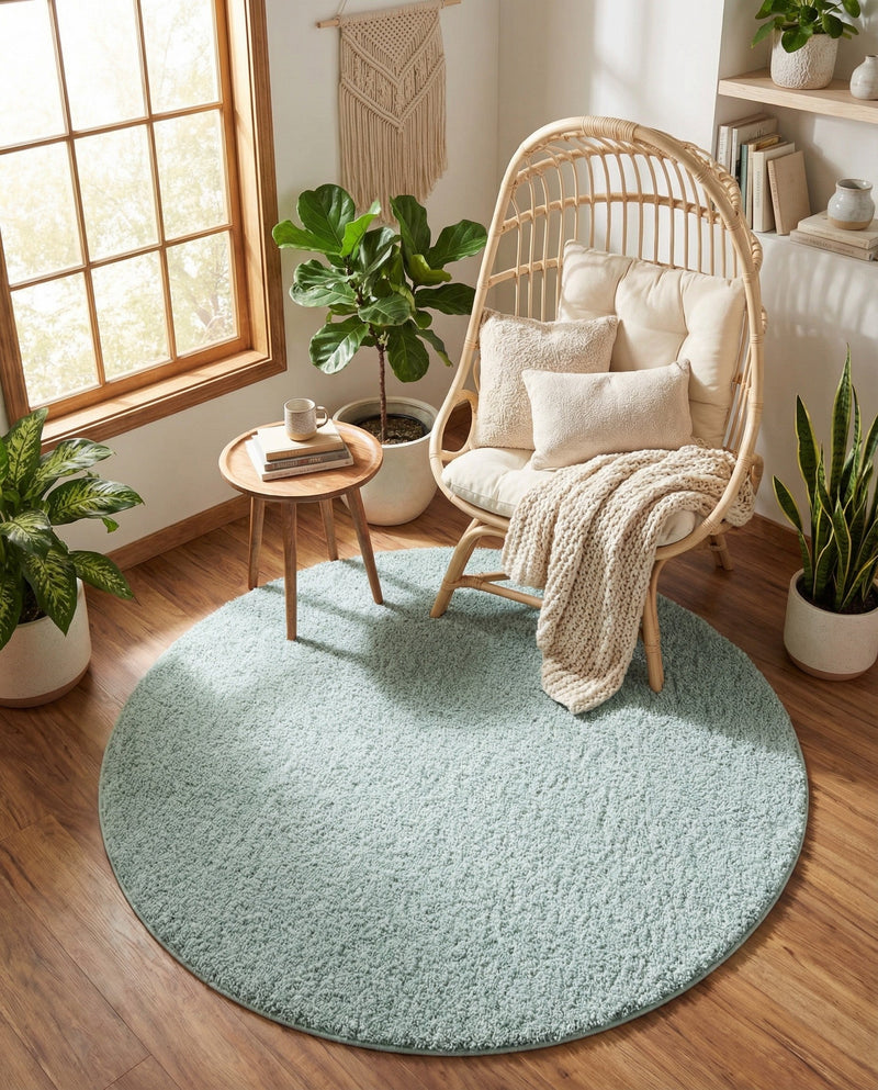 Cozy Comfort Shag Collection Area Rug - Haven (Sage Green) Round Sage Green  lifestyle 73