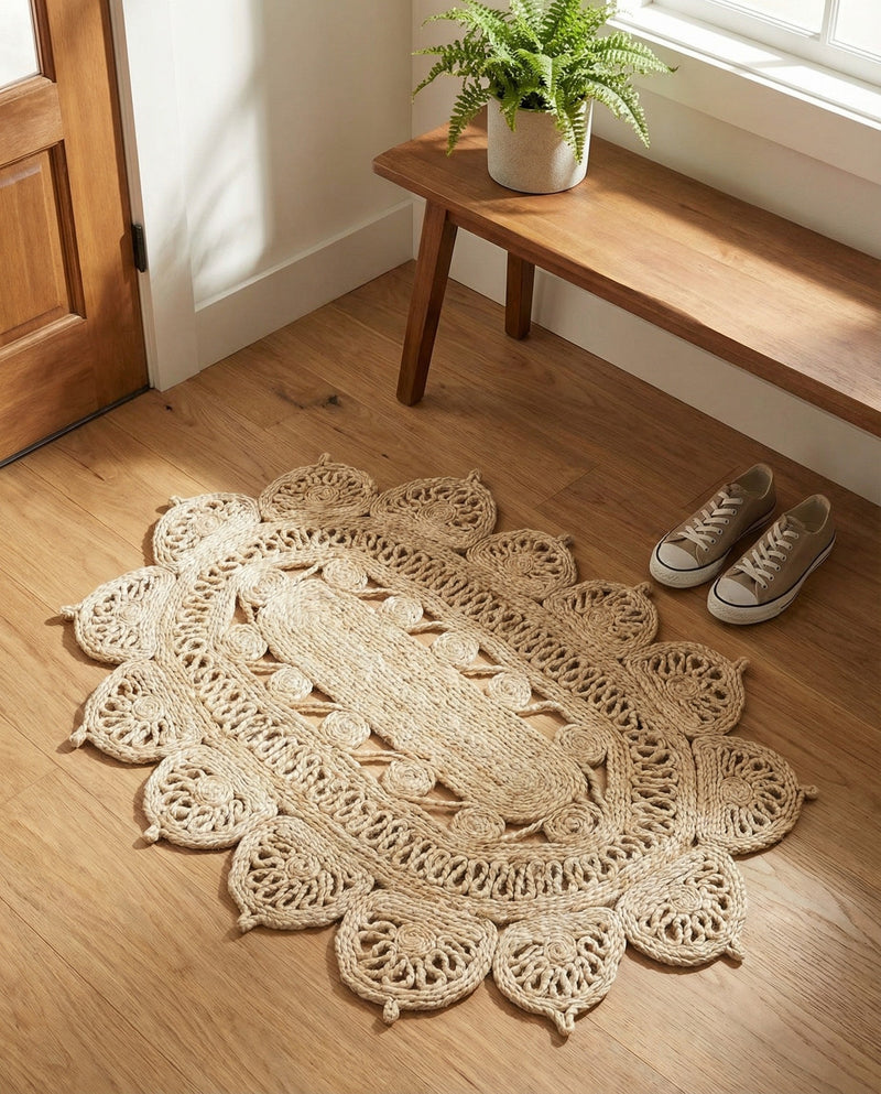 Woven Seaside Jute Collection Area Rug - Coastalhaven (Ivory) Oval Ivory  lifestyle 24