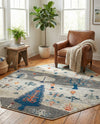 Colorburst Oasis Collection Area Rug -  Mosaic Octagon Ivory Gray Blue  lifestyle 64